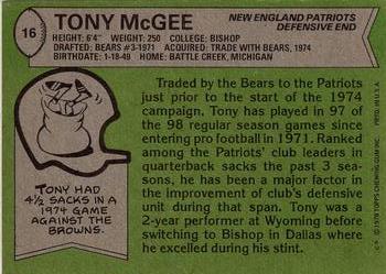 1978 Topps #16 Tony McGee Back
