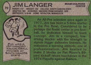 1978 Topps #70 Jim Langer Back