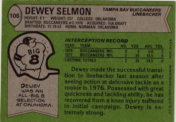 1978 Topps #106 Dewey Selmon Back