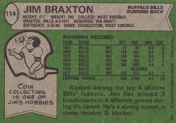 1978 Topps #114 Jim Braxton Back