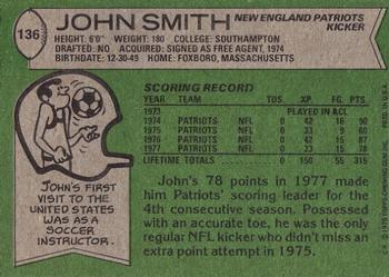 1978 Topps #136 John Smith Back