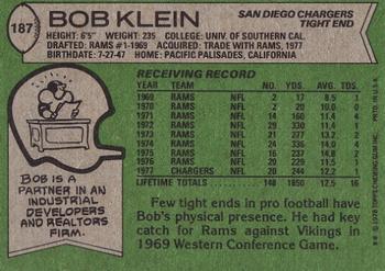 1978 Topps #187 Bob Klein Back