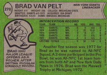 1978 Topps #270 Brad Van Pelt Back
