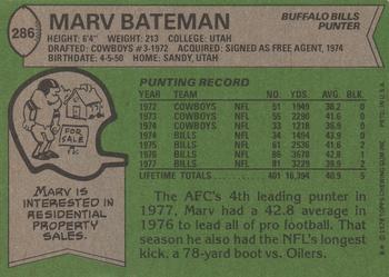 1978 Topps #286 Marv Bateman Back