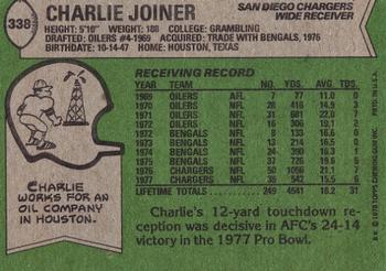 1978 Topps #338 Charlie Joiner Back