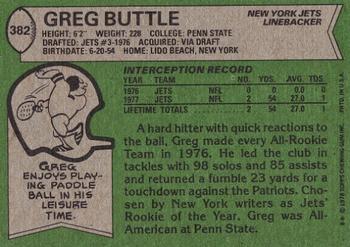 1978 Topps #382 Greg Buttle Back