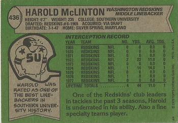 1978 Topps #436 Harold McLinton Back
