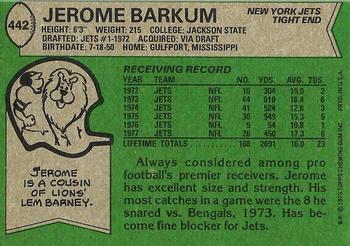 1978 Topps #442 Jerome Barkum Back