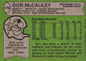 1978 Topps #478 Don McCauley Back