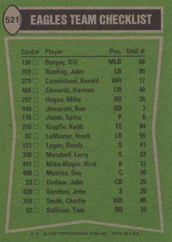 1978 Topps #521 Mike Hogan / Harold Carmichael / Herman Edwards / John Sanders / Lem Burnham Back
