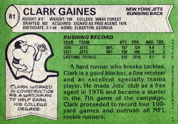 1978 Topps #81 Clark Gaines Back