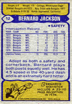 1979 Topps #12 Bernard Jackson Back