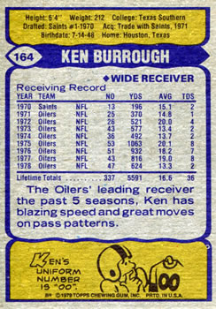 1979 Topps #164 Ken Burrough Back