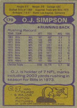1979 Topps #170 O.J. Simpson Back
