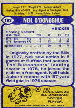 1979 Topps #193 Neil O'Donoghue Back