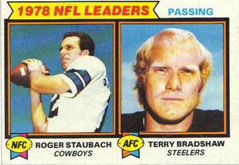 1979 Topps #1 1978 NFL Leaders: Passing (Roger Staubach / Terry Bradshaw) Front