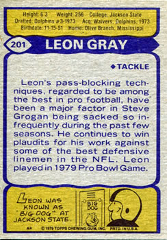 1979 Topps #201 Leon Gray Back
