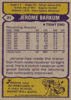 1979 Topps #21 Jerome Barkum Back