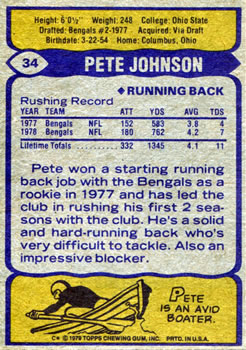 1979 Topps #34 Pete Johnson Back