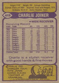 1979 Topps #419 Charlie Joiner Back