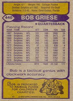 1979 Topps #440 Bob Griese Back