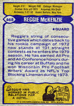 1979 Topps #468 Reggie McKenzie Back