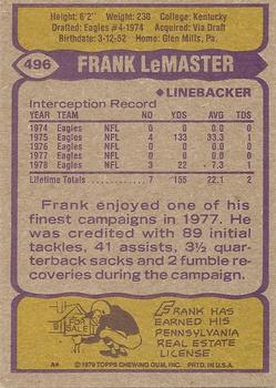1979 Topps #496 Frank LeMaster Back