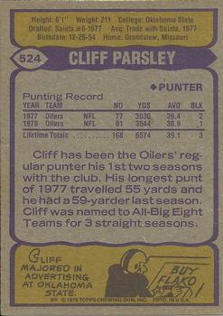 1979 Topps #524 Cliff Parsley Back
