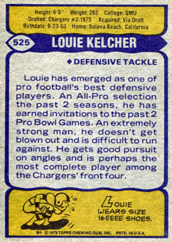 1979 Topps #525 Louie Kelcher Back