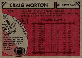 1980 Topps #105 Craig Morton Back