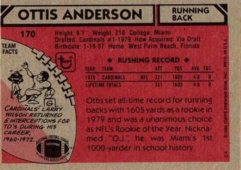 1980 Topps #170 Ottis Anderson Back
