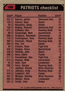 1980 Topps #188 Sam Cunningham / Harold Jackson / Raymond Clayborn / Tony McGee Back
