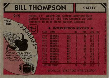 1980 Topps #212 Bill Thompson Back