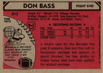 1980 Topps #213 Don Bass Back