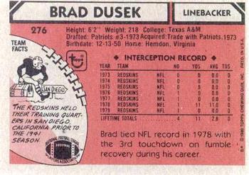 1980 Topps #276 Brad Dusek Back
