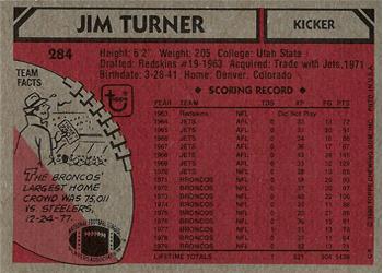 1980 Topps #284 Jim Turner Back