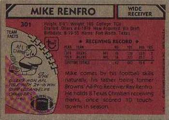1980 Topps #301 Mike Renfro Back