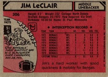 1980 Topps #306 Jim LeClair Back