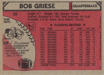1980 Topps #35 Bob Griese Back