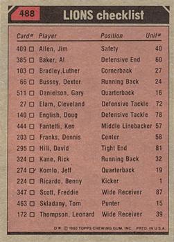 1980 Topps #488 Dexter Bussey / Freddie Scott / Jim Allen / Luther Bradley / Al Baker Back