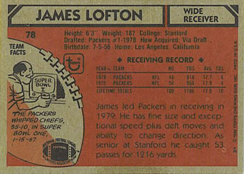 1980 Topps #78 James Lofton Back