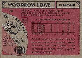 1980 Topps #68 Woodrow Lowe Back