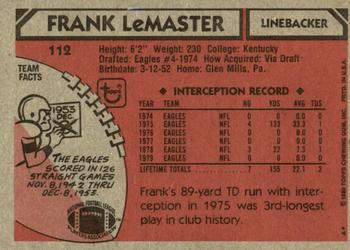 1980 Topps #112 Frank LeMaster Back