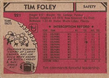 1980 Topps #221 Tim Foley Back