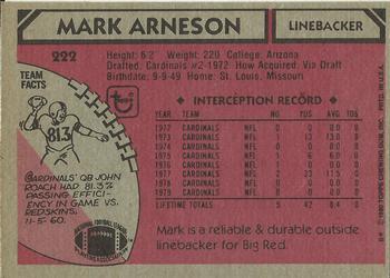 1980 Topps #222 Mark Arneson Back