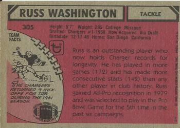 1980 Topps #305 Russ Washington Back