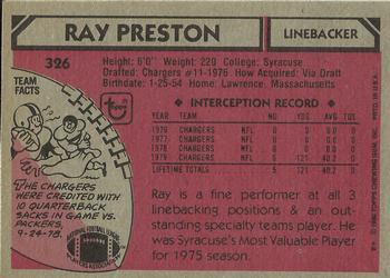 1980 Topps #326 Ray Preston Back