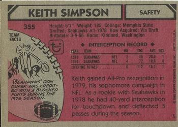 1980 Topps #355 Keith Simpson Back