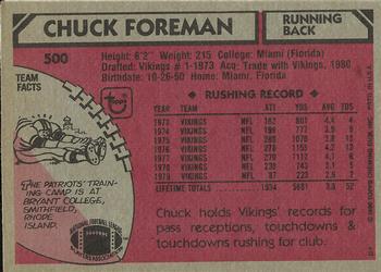 1980 Topps #500 Chuck Foreman Back