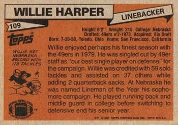 1981 Topps #109 Willie Harper Back